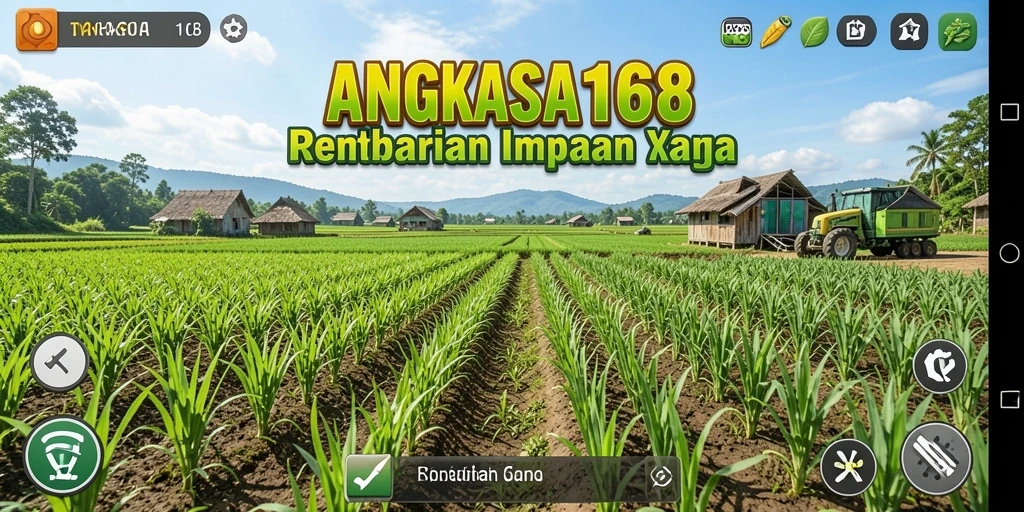 Tampilan gameplay menarik dari ANGKASA168 dengan ladang yang subur.