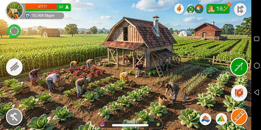Tampilan gameplay AT777 menampilkan aktivitas bertani yang seru dan interaktif.