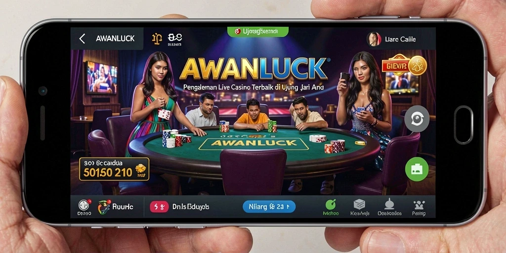 Screenshot gameplay AWANLUCK menampilkan dealer profesional dan suasana kasino yang hidup.