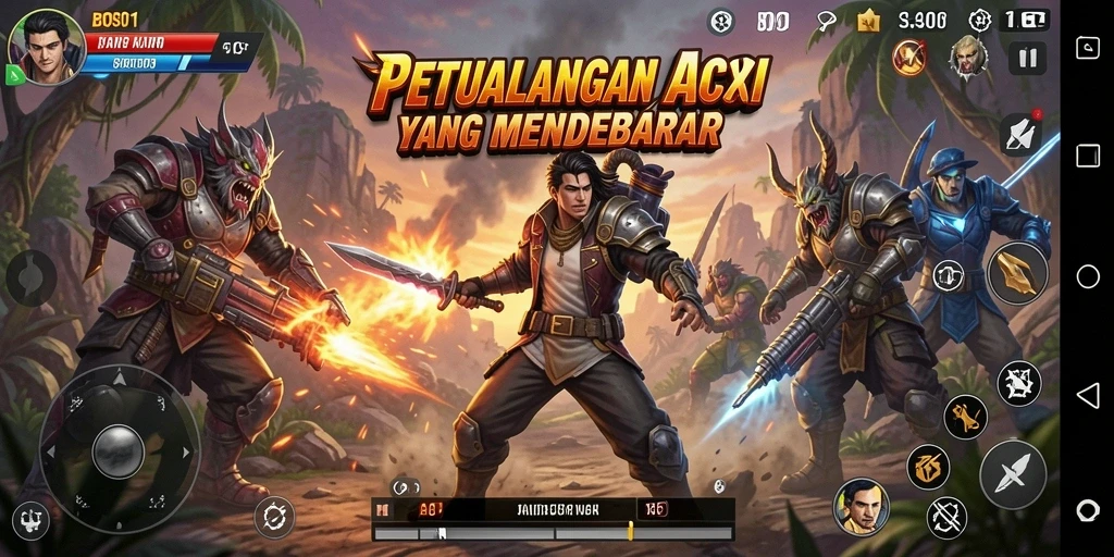Screenshot BOS01 menampilkan momen aksi seru dalam pertarungan.