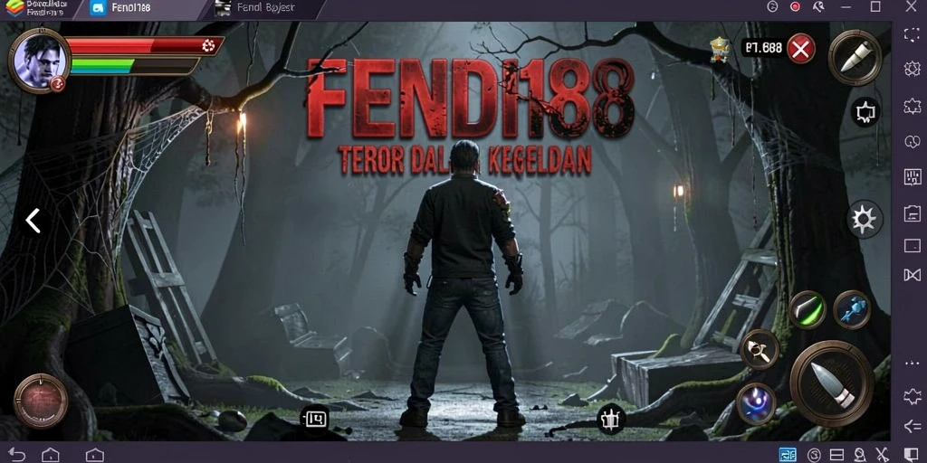 Tampilan gameplay FENDI188 menampilkan momen mencekam saat menjelajahi ruang gelap.