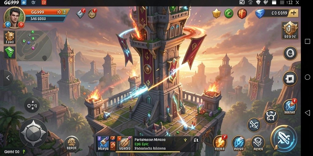 Screenshot GG999 menampilkan aksi pertahanan menara yang seru.