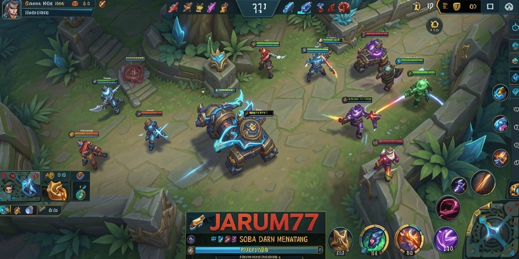 Tangkapan layar menunjukkan aksi seru dalam permainan MOBA JARUM77.
