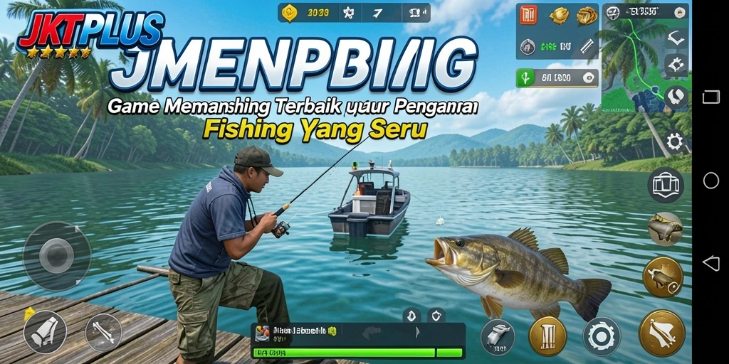 Tampilan gameplay JKTPLUS dengan suasana memancing yang menakjubkan.