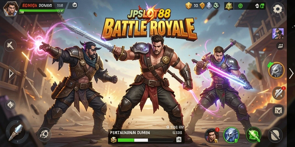 Screenshot utama JPSLOT88 menampilkan aksi pertarungan Battle Royale yang mendebarkan.