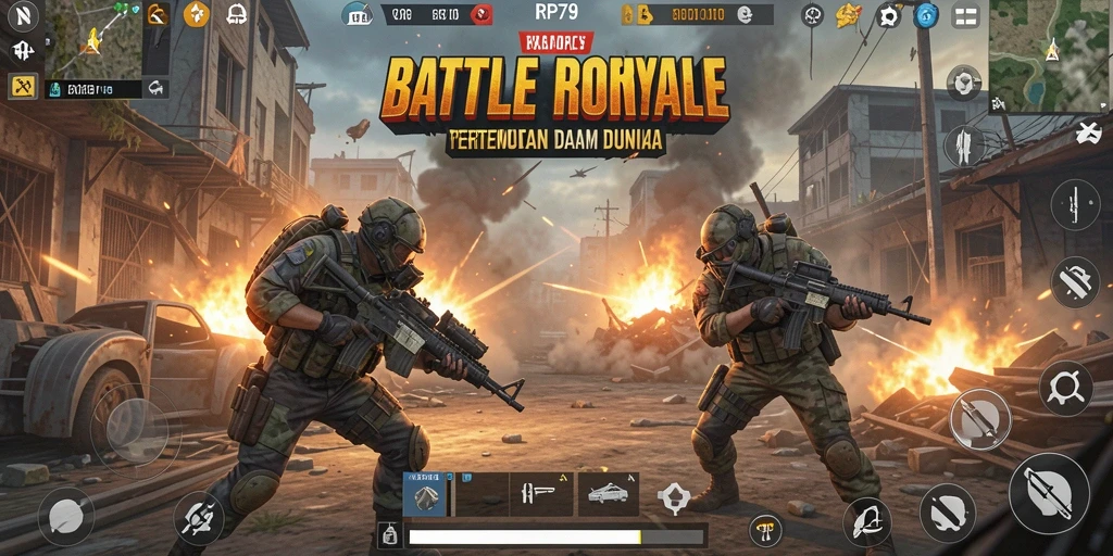 Screenshot RP79 menampilkan aksi intens Battle Royale yang memukau.