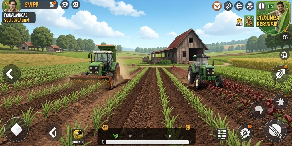 Tangkapan layar gameplay SVIP9 yang menunjukkan aktivitas pertanian yang seru.
