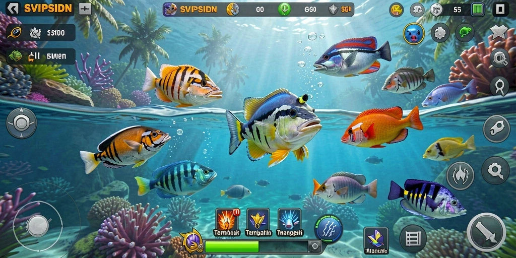 Tampilan gameplay SVIPSIDN dengan aksi menembak ikan yang seru.