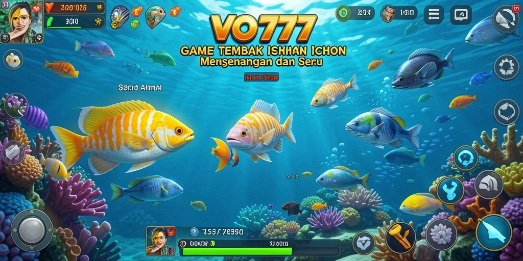Screenshot utama VO777 menampilkan aksi seru menembak ikan.