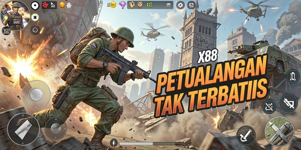Tampilan gameplay mendebarkan dari X88 dengan aksi yang intens.