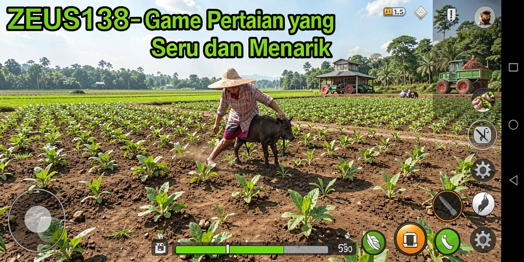Tampilan gameplay <strong>ZEUS138</strong> yang menampilkan aktivitas bertani yang seru.
