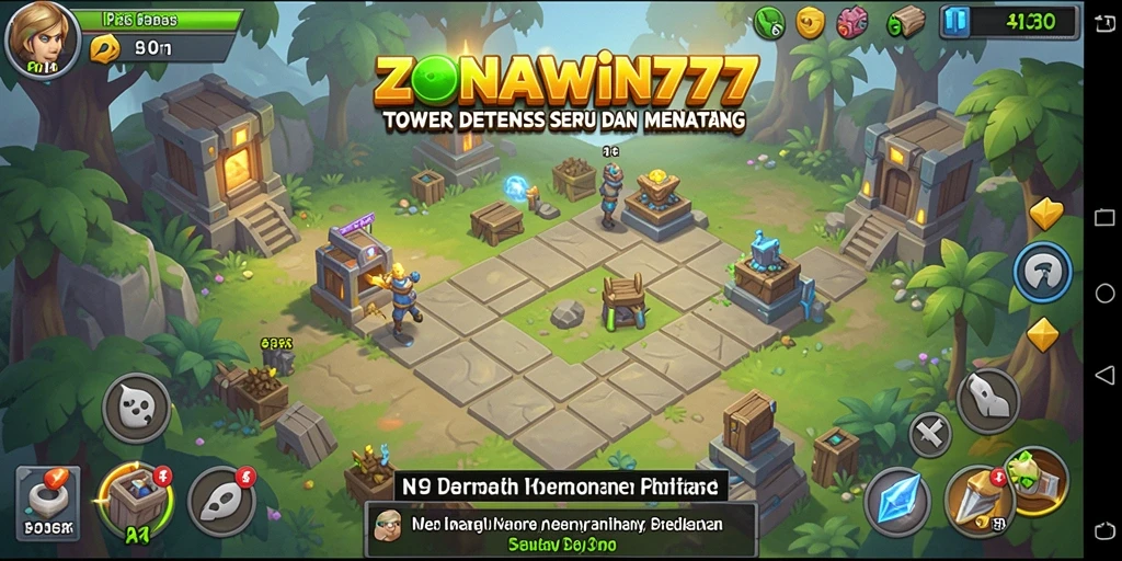 Screenshot gameplay ZONAWIN777 menunjukkan menara yang siap melawan musuh.